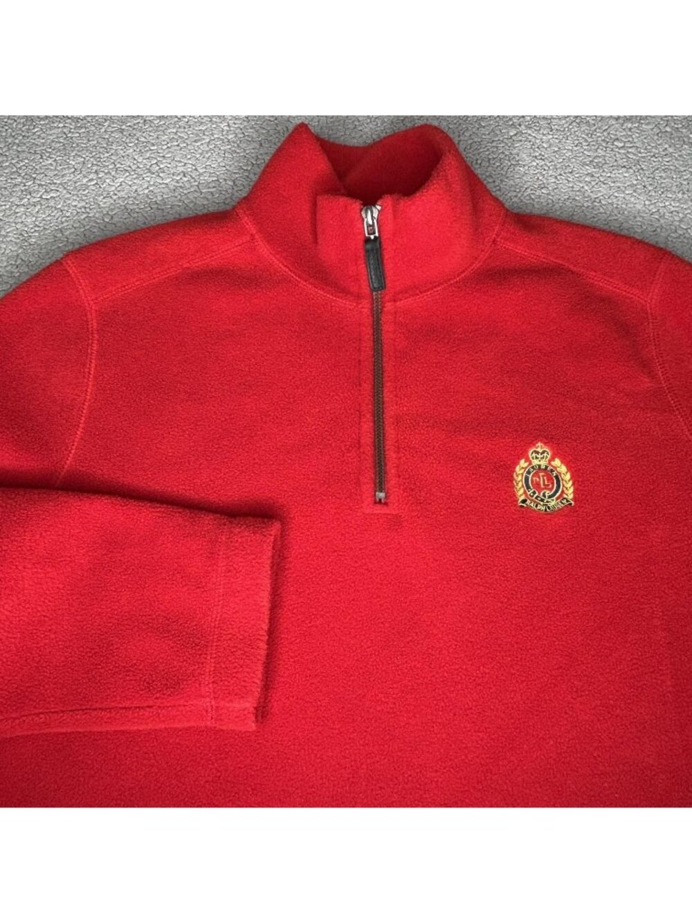 Lauren Ralph Lauren Sweater Womens S Red Fleece 1/4 Zip Mock Neck Crest Pullover